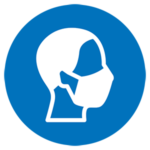 Icon of a person wearing a mask in white surrounded by a blue circle.